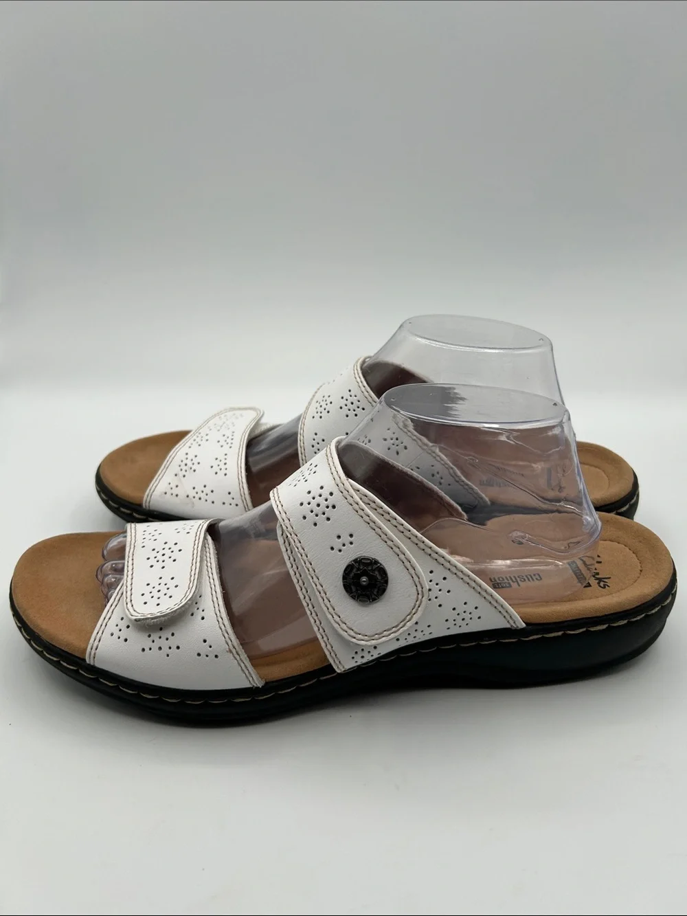 Clarks White Perforated Adjustable Slide Sandals Size 12 N Narrow